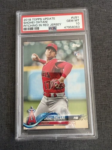 2018 TOPPS UPDATE #US1 SHOHEI OHTANI RC ROOKIE PITCHING IN RED JERSEY PSA 10