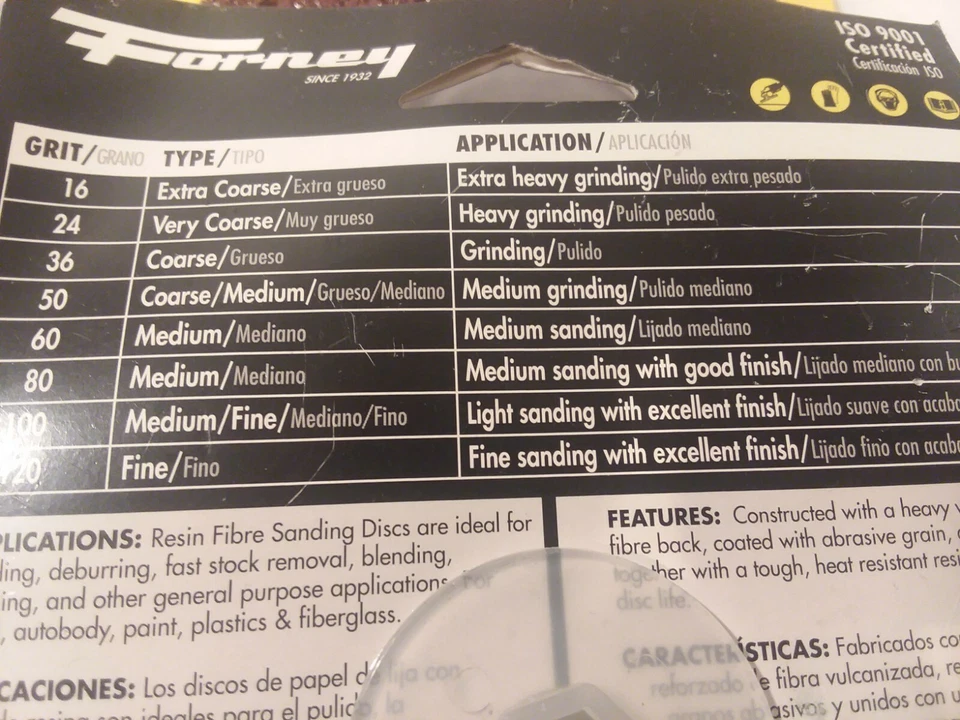 Lot of 3 - Forney  5 in. Aluminum Oxide  Adhesive  Sanding Disc  16 Grit 3 pk - Image 3 of 4