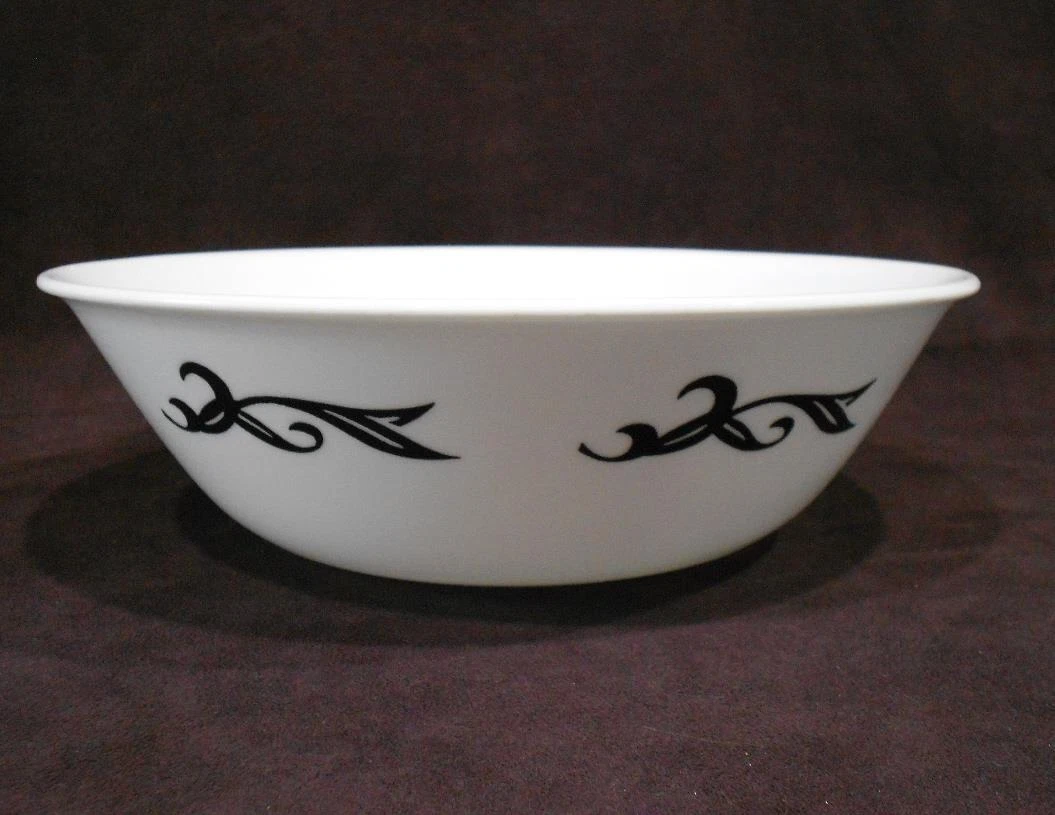 ❤️ 1 Corelle Corning LYRICS 1-Qt SERVING BOWL Mixing Vegetable BLACK Tulip Leaf