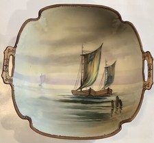 Nippon Morimura Hand Painted Bowl With Handles Collectible Sailboat Design(130ia