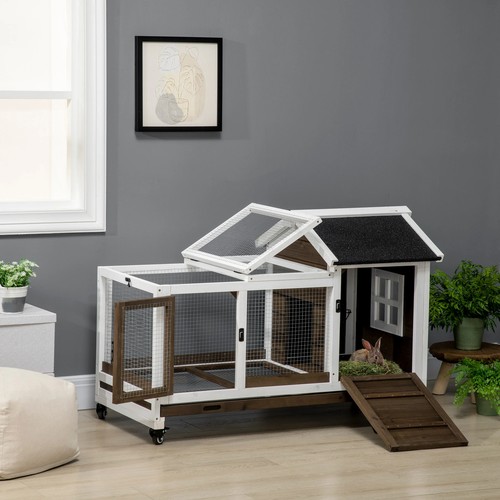 Wooden Rabbit Hutch with Wheels, Guinea Pig Cage, Small Animal House for Pet - Picture 10 of 11