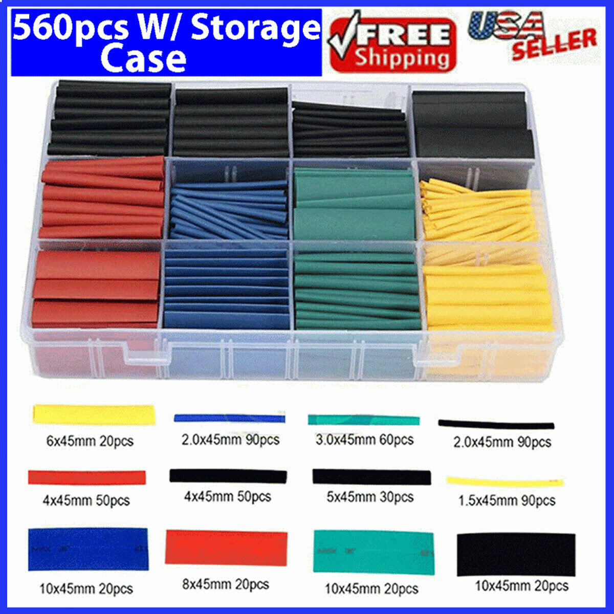 560Pcs Heat Shrink Tubing Insulation Shrinkable Tube 2:1 Wire Cable Sleeve Kit