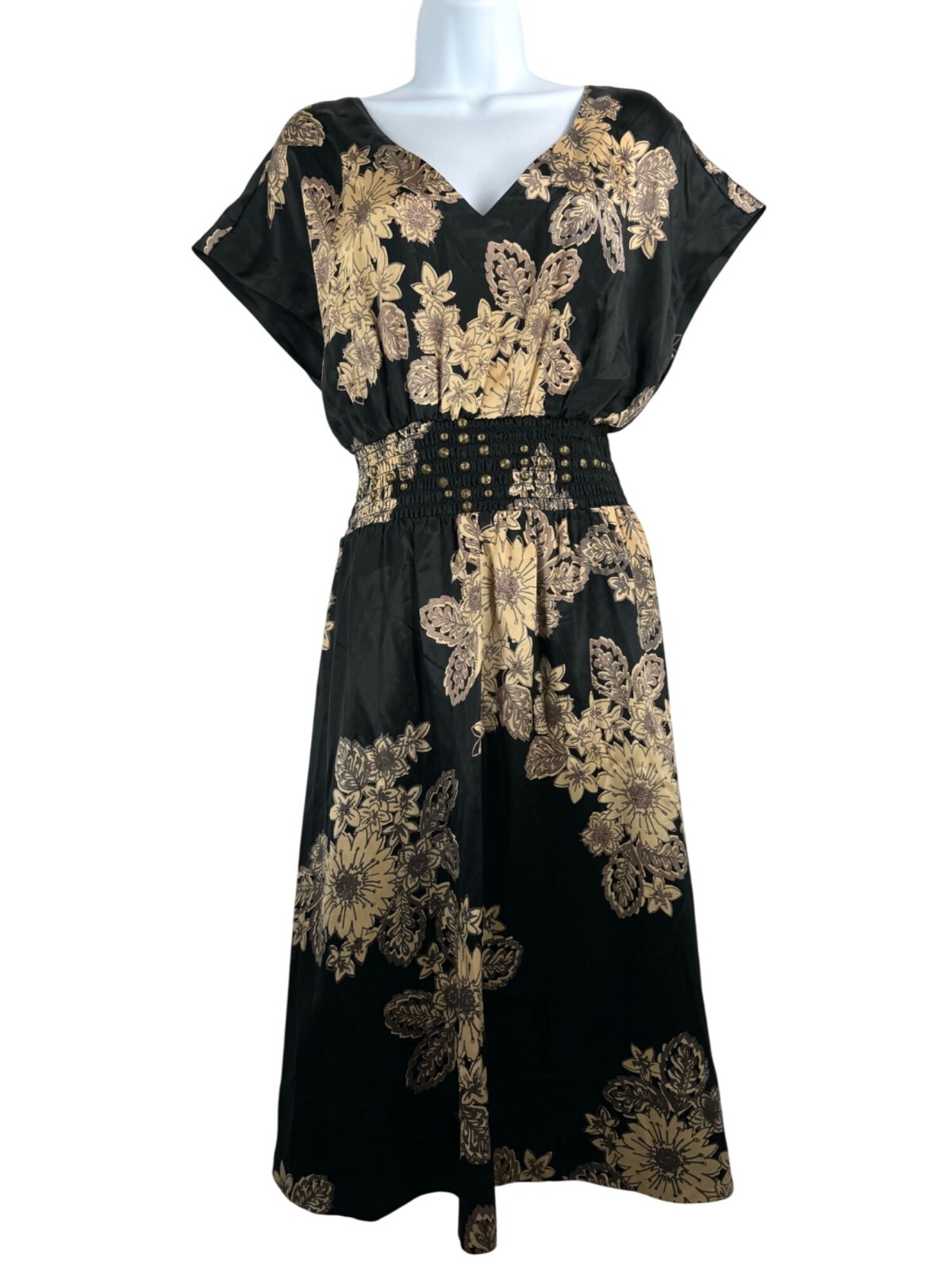Banana Republic silk floral studded smocked midi dress cocktail size 12