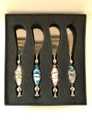 Two's Company Va Bene Set of 4 Murano Art Glass Butter Knives Italy Gift Set