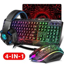 Gaming Keyboard Mouse LED Breathing Backlight Ergonomics Pro Combos USB Wired Fu