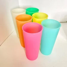 Tupperware 107 Iced Tea Lemonade 16 oz Cups Set Of 6 Pastel Colors Vtg Drinkware