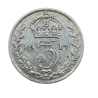 1917 GREAT BRITAIN SILVER THREE 3 PENCE KM# 813 GEORGE V Coin # 2
