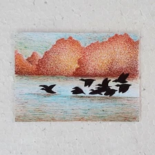 ACEO ART CARDS ORIGINAL HAND PAINTED BY BALLPOINT PENS ABSTRACT LANDSCAPE