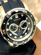Invicta Men's Watch 6981 Pro Diver Black Dial Gold Tone Chronograph Black Rubber