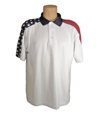AKWA Mens L Patriotic Red White & Blue American Flag Accents Polo Shirt USA-made