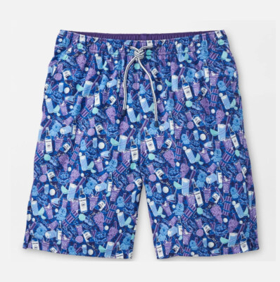 Peter Millar Men's Atlantic Blue Transfusion Boom Boom Print 8'' Swim Trunks