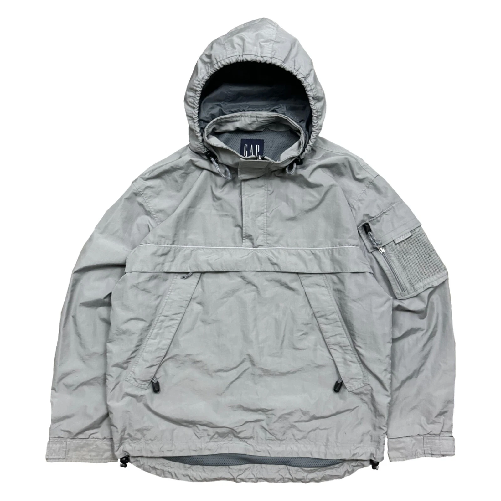 VTG 00s GAP Technical Anorak Hooded Jacket Metallic Silver Outdoor Small