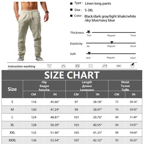 Pantalone lungo uomo cotone lino estivo lino uomo casual elastico in vita - Foto 6 di 24