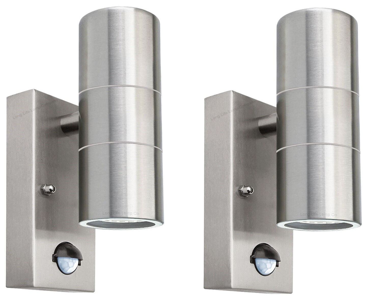 2 x PIR Stainless Steel Up Down Outdoor Wall Light With Movement Sensor 204 IP44
