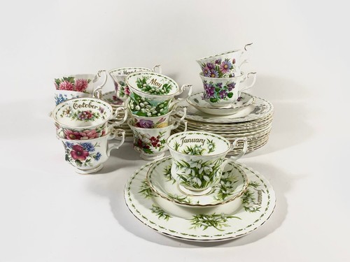24x Royal Albert Flowers Of The Month Coffee Cup & Saucer With Plates Full Set
