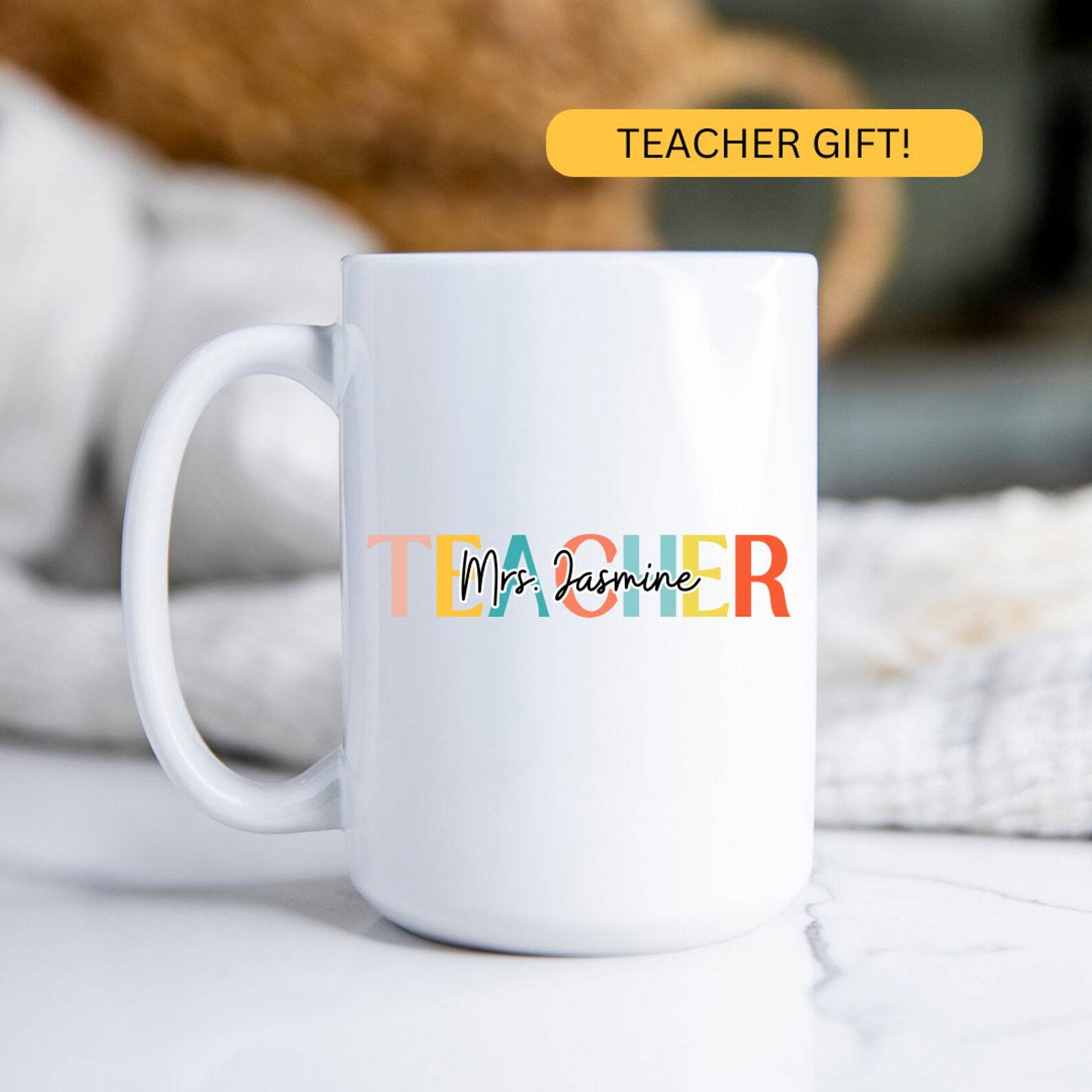 Personalized Teacher Coffee Mug Modern Fun Typography Coffee Cup