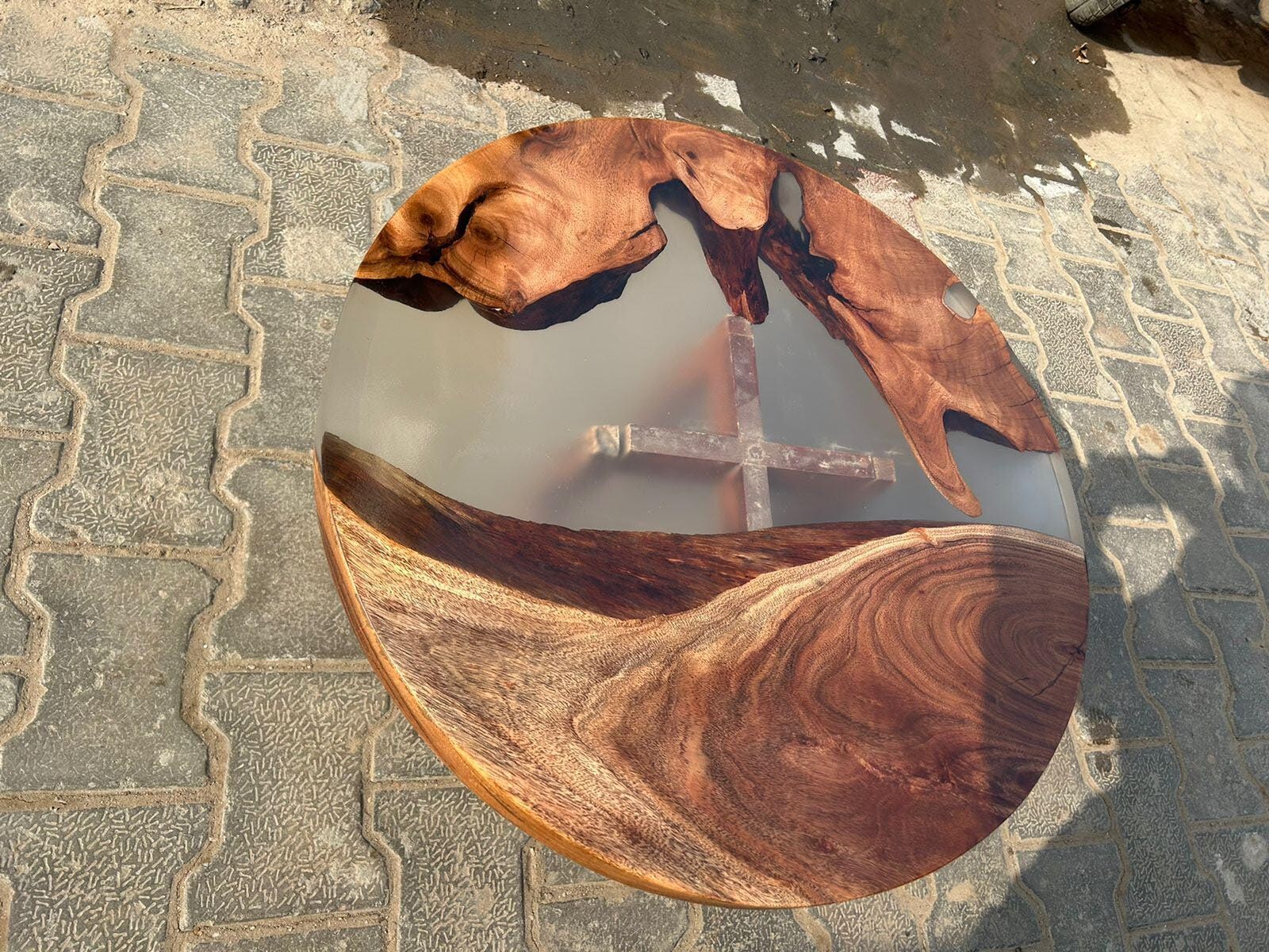 Round Wood Epoxy Table, Coffee Table, Epoxy Resin Clear Table, Center Table Top-image