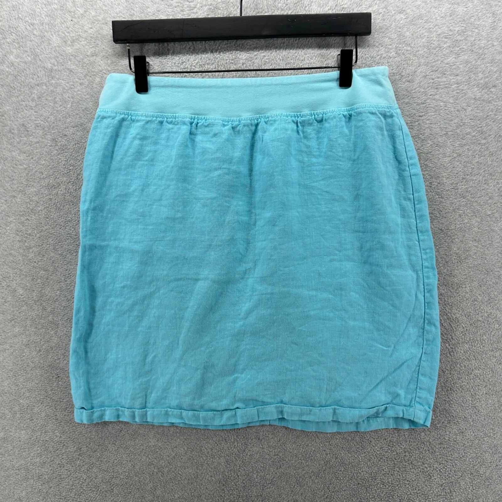 Cut Loose Linen Skirt Womens Size Large Blue Elastic Pull On Straight Made USA