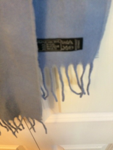 Powder Blue Soft Scarf Made In West Germany 11” Wide 3” Fringe 50” Long - Picture 2 of 5