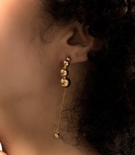 Gold Tone Earrings Ball Circle Charm Chain Dangle Bohemian Double Sided Boho NEW