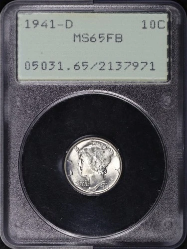 1941-D Mercury Dime PCGS MS-65 FB Old Green Rattler Holder