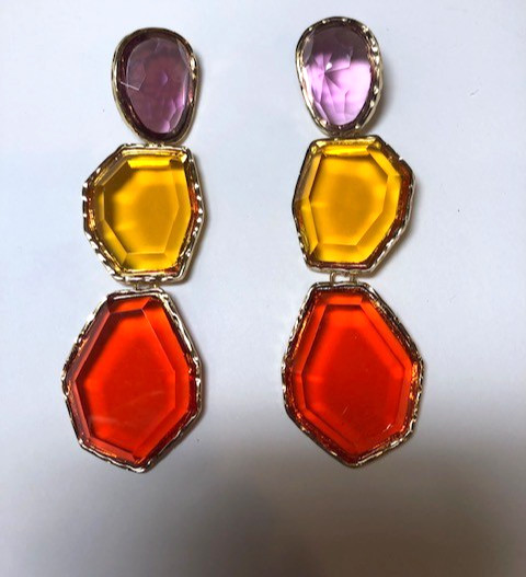 Long multi-colored statement drop earrings purple… - image 1
