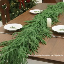 9FT Real Touch Norfolk Pine Christmas Garland Faux Greenery Indoor Outdoor Decor