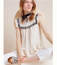 Anthropologie eri+ali knit Pom Pom kint top Size Small