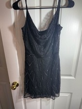 Altar'd State Black Beaded Art Deco Mini Dress with Cowl Neck