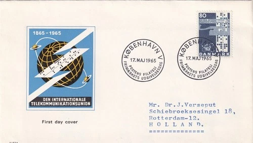 SA25d Denmark 1965 100th Anniv of Int Telecommunication Union, FDC