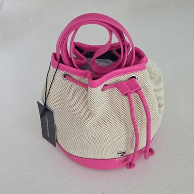 TOMMY HILFIGER Pink Beige Bucket Bag, Drawstring, Silver Hardware, Top Handle