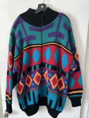 Vintage 1992 IB Diffusion Sport Sweater Abstract Colorblock Shoulder Pads LARGE