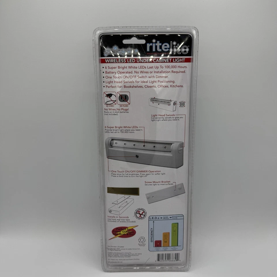 Ritelite Wireless LED Under Cabinet Light 6 Super Bright White LEDs - Image 2 of 2