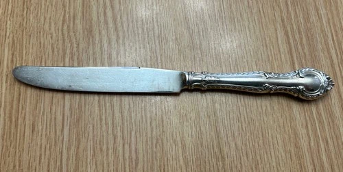 9.5” English Gadroon Steel Blade Silver Plated Antique Dinner Knife By Gorham