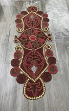 Pier 1 One Red Gold Beaded Holiday Decor Table Runner Christmas Centerpiece