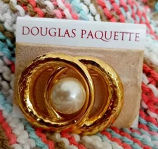 Vintage Douglas Paquette Goldtoned Faux Pearl Brooch Pin