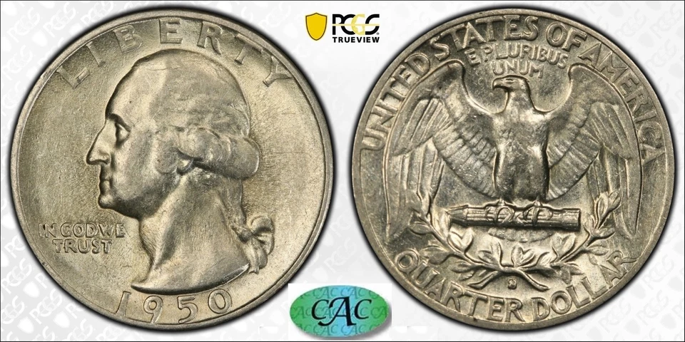 ✯1950-S/D VERY RARE ERROR Washington Quarter PCGS AU53 + CAC  Superb Eye Appeal✯ - Image 3 of 4