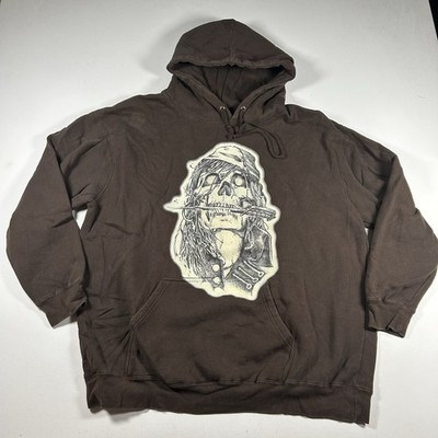 Disney Pirates Of The Caribbean Hoodie Mens XXL YE BE WARNED Brown VTG Y2k Skull