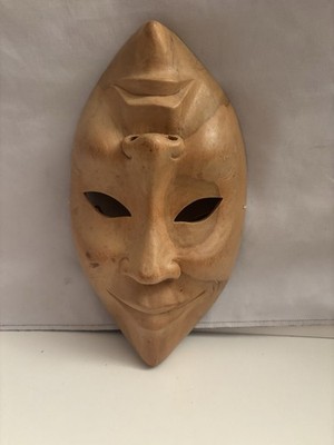 Glückliches trauriges Gesicht Holz handgeschnitzt 9 Zoll