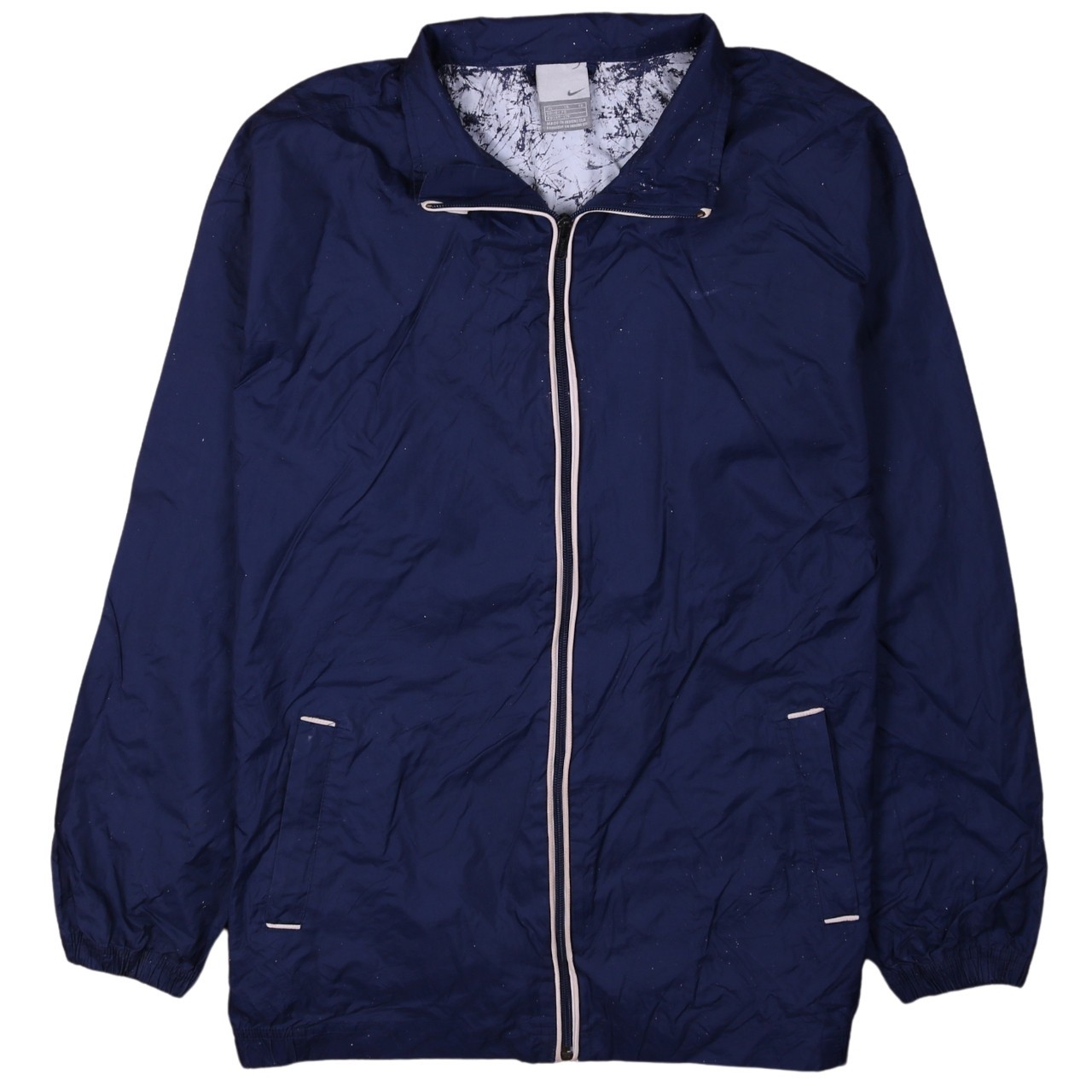 Nike Womens Windbreaker Jacket Navy Blue Nylon Full Zip Lightweight Pockets XL