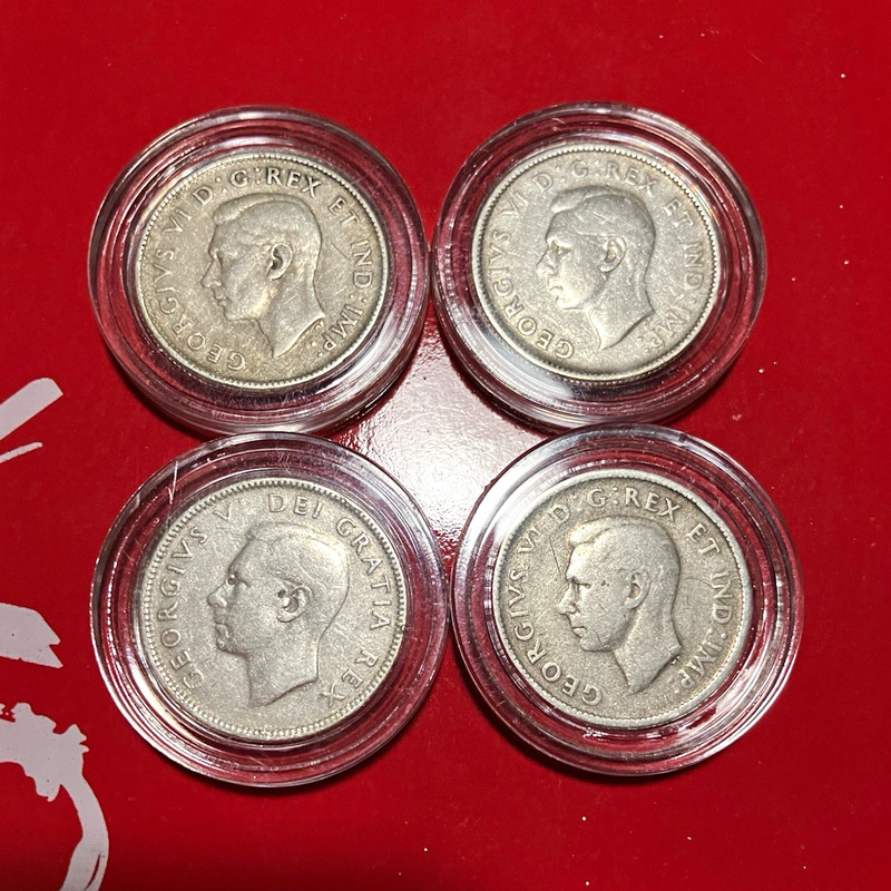 Canada 25C 1943 - 50 King George VI Caribou Reverse Silver Quarter Coin Lot of 4