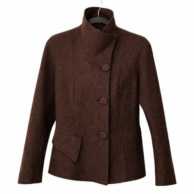 Beyond Threads Brown Alpaca Wool Blend High Neck Button Jacket Made in Peru XS