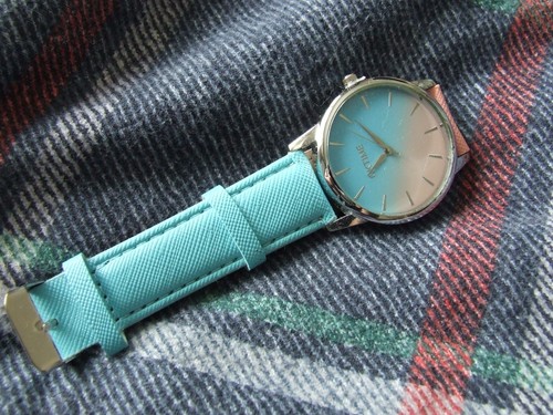LADIES WATCH OKTIME NEW NOT USED BLUE AND PINK STRAP & FACE. WORKS. LARGE FACE.