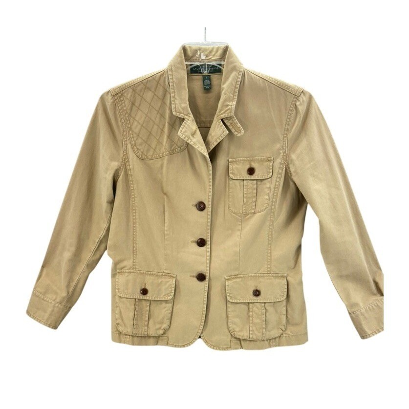 VTG Lauren Jeans Co Ralph Lauren Jacket Womens Sz L Khaki Cotton