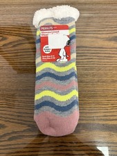 Peanuts Womens Slipper Socks Fuzzy Sherpa Lined Gripper Soles Shoe Size 9-11 NWT