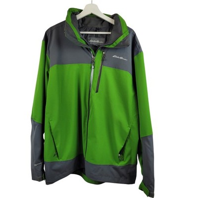 Eddie Bauer Herren Softshelljacke Gr. L Hoodie Reißverschlusstaschen grün grau Outdoor