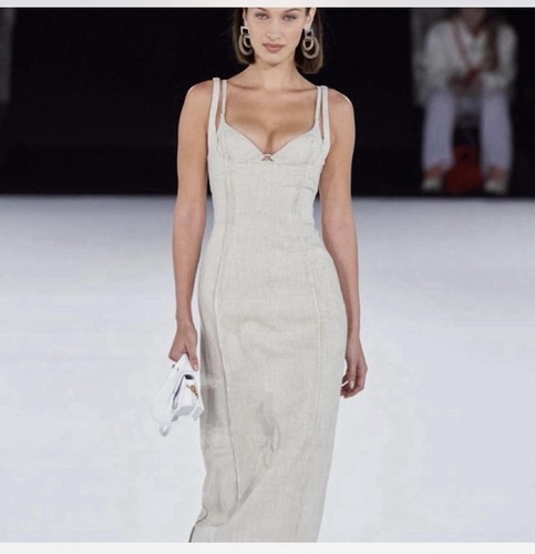 Jacquemus Beige Bustier Linen Woven Maxi Dress worn by Bella Hadid Size 36