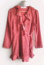 Revolve Lovers Friends Red Romper Stars Ruffle Neck Hem Size Medium