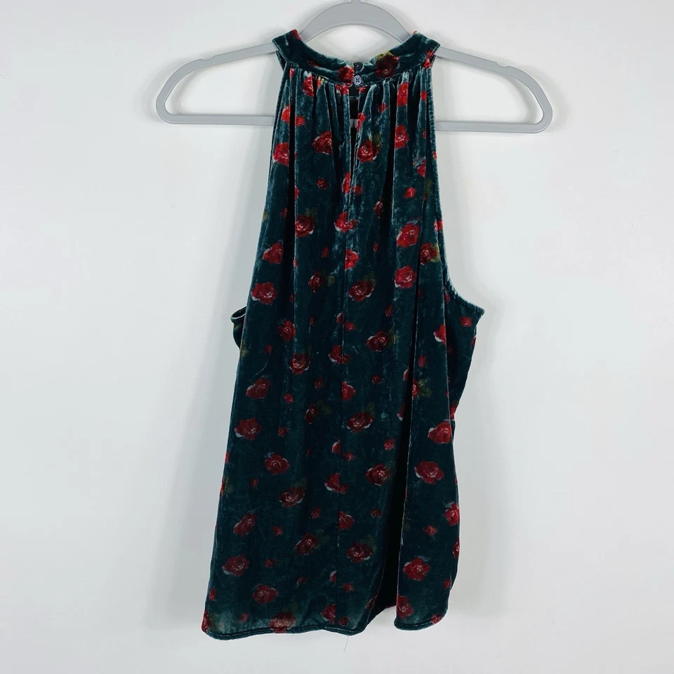 Top Ann Taylor LOFT Talla Grande Estampado Floral Terciopelo Cuello Halter Verde Foto 4 de 4