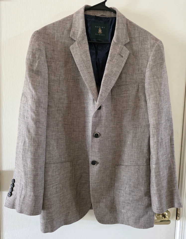 ROBERT TALBOTT 100% Linen Blazer Men's L Brown & Tan Surgeon's Cuffs Dual Vents - Image 2 of 4